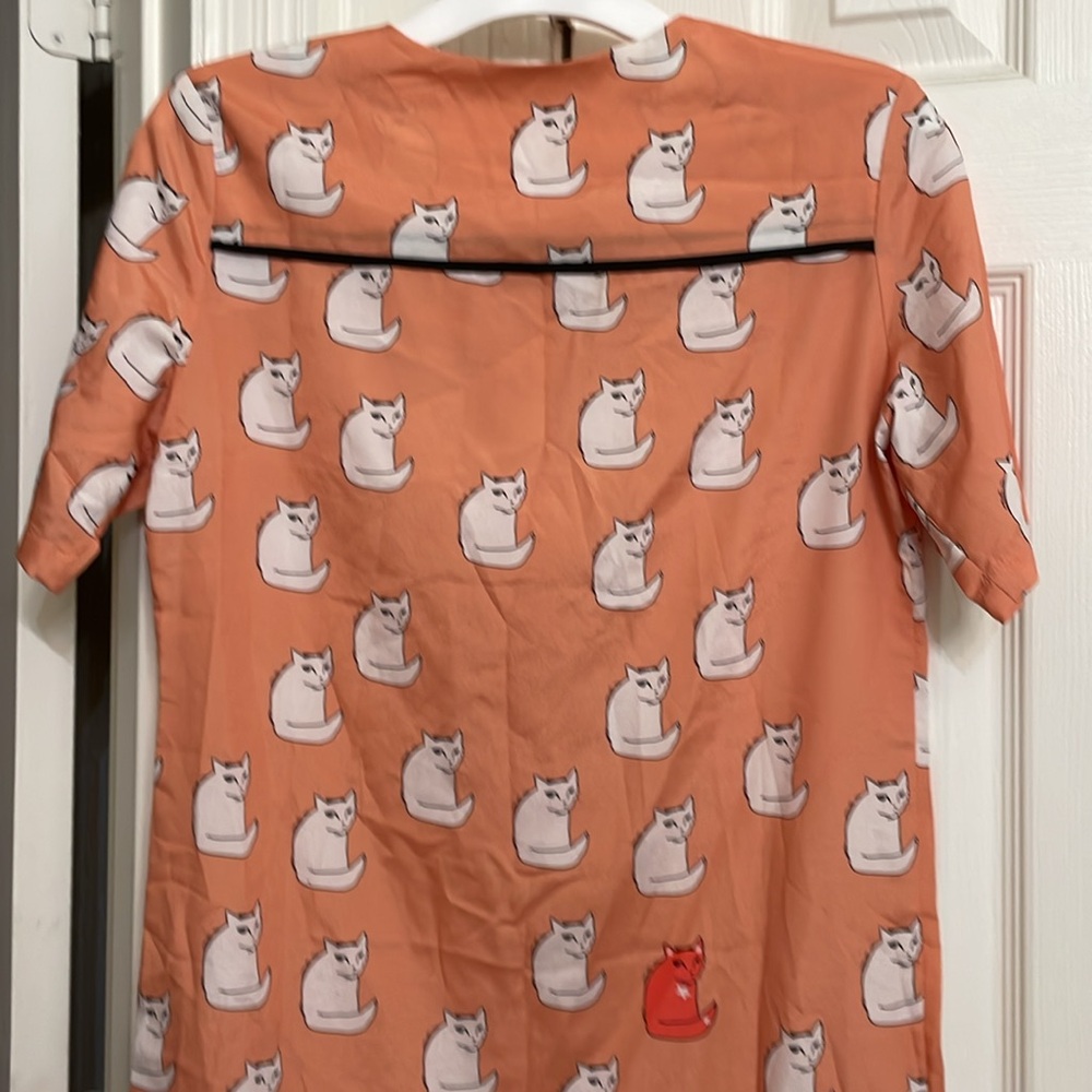 Cat Print Orange Sheath Dress - Picture 4 of 6